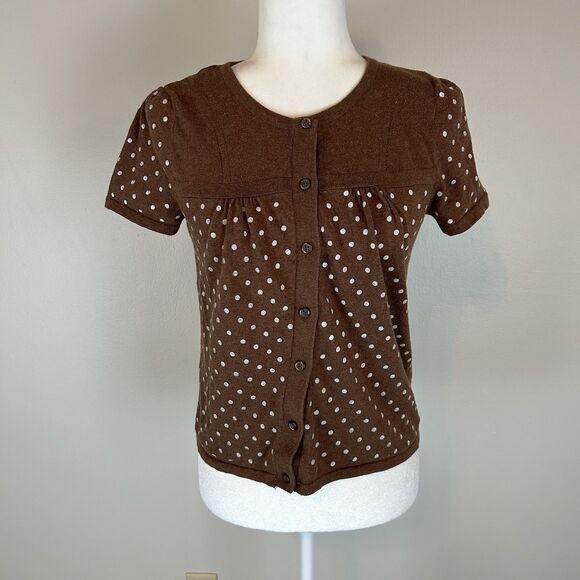 Chocolate Tops - Aero Size L Chocolate Brown Polka Dot Top Y2K Preppy 90s Vintage Pinup